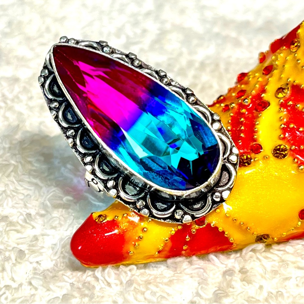 Pink and blue bi color stone in sterling